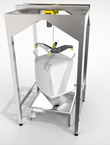 "Big bag" lifting frame with discharge tray