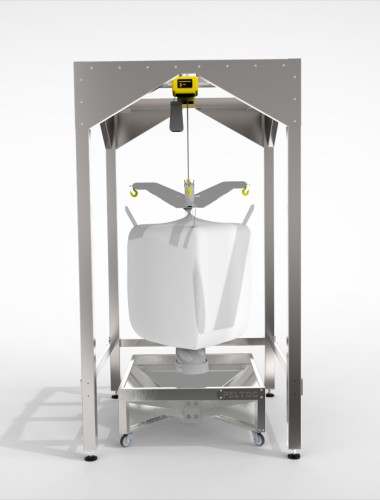"Big bag" lifting frame with discharge tray