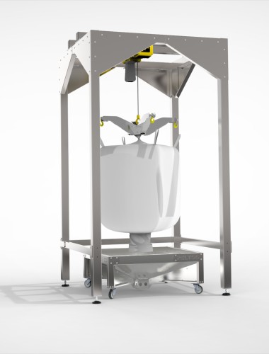 "Big bag" lifting frame with discharge tray